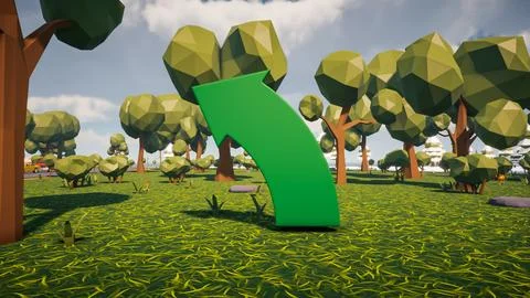 3D Render low Polygon a green arrow for showing a direction with environmen.. Illustrazione stock