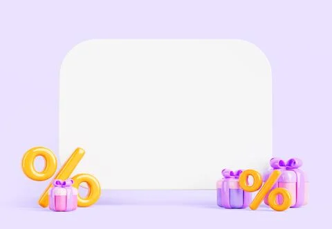 3d render loyalty program with special offer. Blank white board mockup with gift Illustrazione stock