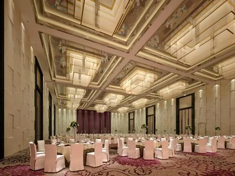 3D Render of luxurt hotel dinner room Stock Illustration