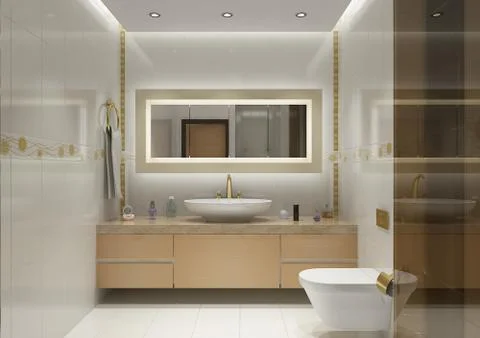 3D Render of Luxury Bathroom and Lavatory Stock Illustration