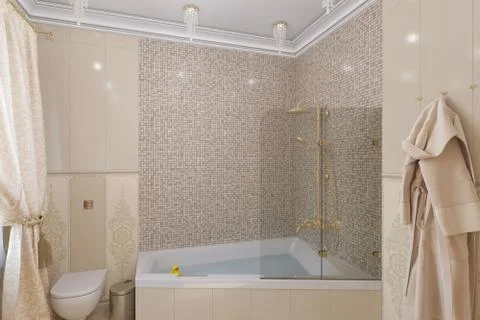 3d render luxury bathroom interior design in a classic style Stock Illustration