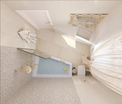 3d render luxury bathroom interior design in top view Stock Illustration