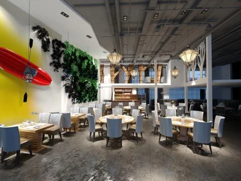 3D Render of luxury cafe restaurant 스톡 일러스트