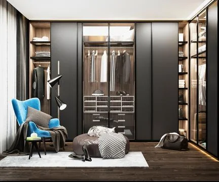 3d render luxury dressing room interior Stock Photos