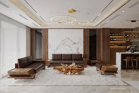 3d Render of Luxury home interior and Living Room Stock Illustration