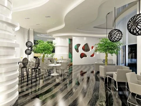 3d render of luxury hotel interior and lobby 스톡 일러스트