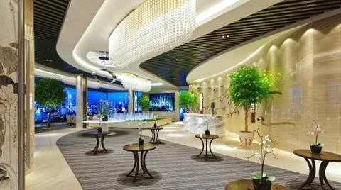 3D Render of Luxury Hotel Interior Lobby Stock Illustration