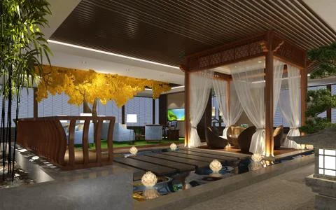 3D Render of Luxury Hotel Lobby Illustrazione stock