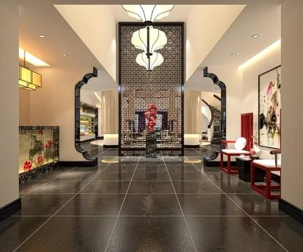 3D Render of Luxury Hotel Reception Desk 스톡 일러스트