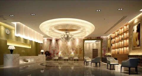 3d render of luxury hotel reception lobby Stock Illustration