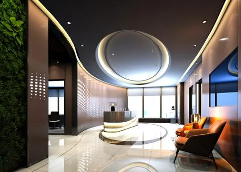 3d render of luxury hotel reception lobby Illustrazione stock