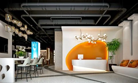 3d render of luxury hotel reception lobby Illustrazione stock