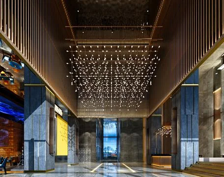 3d render of luxury hotel reception lobby Stock Illustration