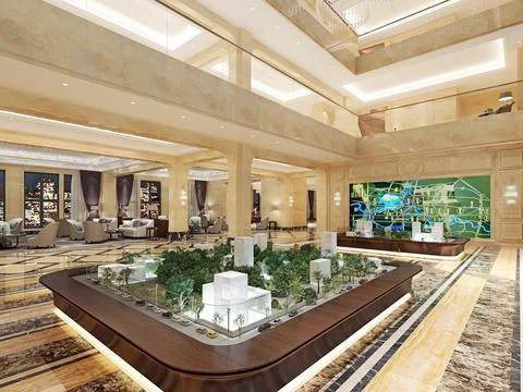 3d render of luxury hotel reception lobby Illustrazione stock