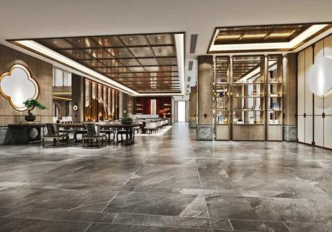 3d render of luxury hotel reception lobby Stock Illustration