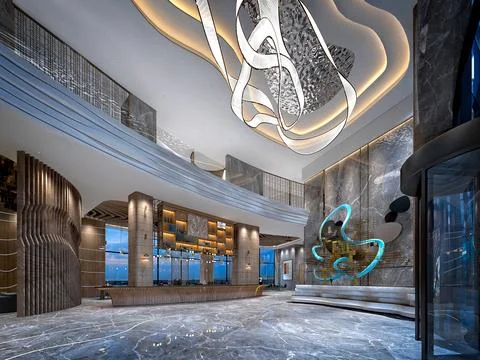 3d render of luxury hotel reception lobby イラスト素材