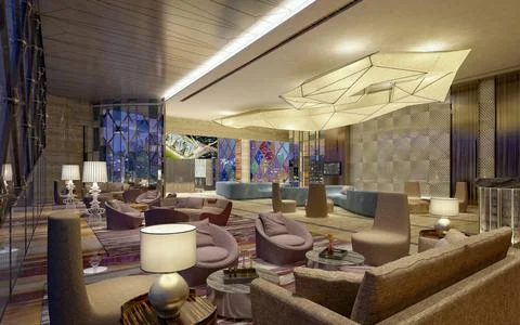 3d render of luxury hotel reception lobby Stock Illustration