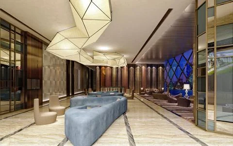 3d render of luxury hotel reception lobby Stock Illustration