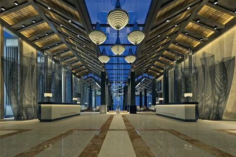 3d render of luxury hotel reception lobby Stock Illustration