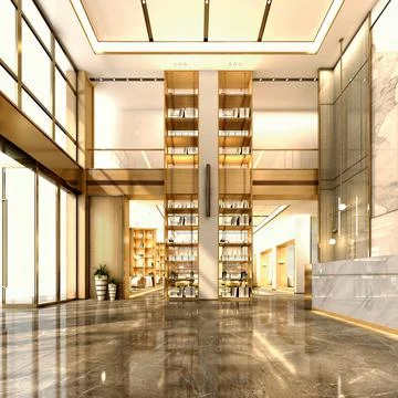 3d render of luxury hotel reception lobby Fotos de archivo
