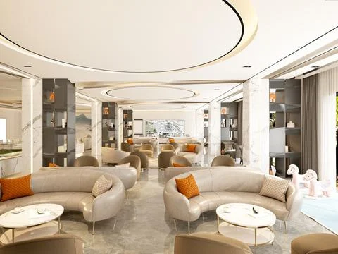 3d render of luxury hotel reception lobby Fotos de archivo
