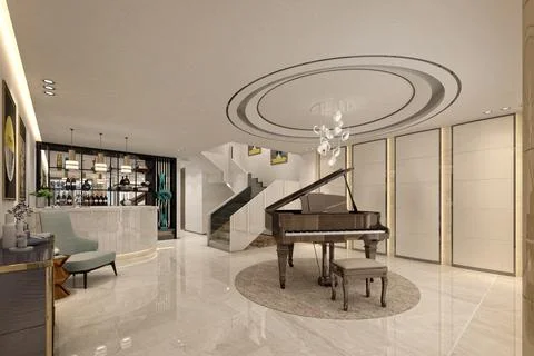 3d render of luxury hotel reception lobby Stock Photos