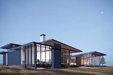 3d render of luxury house at sunset イラスト素材
