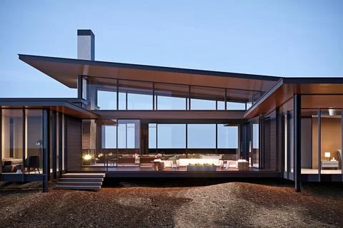 3d render of luxury house at sunset イラスト素材