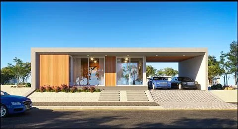 3D RENDER OF LUXURY HOUSE VILLA EXTERIOR VIEW Stock Illustration