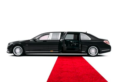 3d render of luxury limousine car and red carpet 库存插图