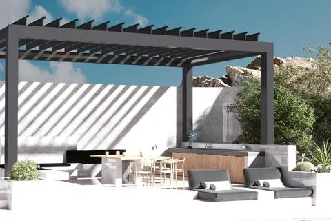 3d render of luxury villa house and pool イラスト素材