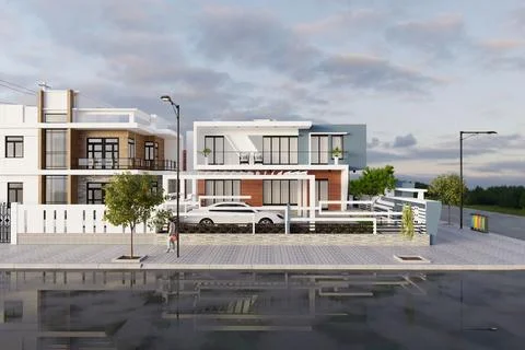 3d render of luxury villa house and pool イラスト素材