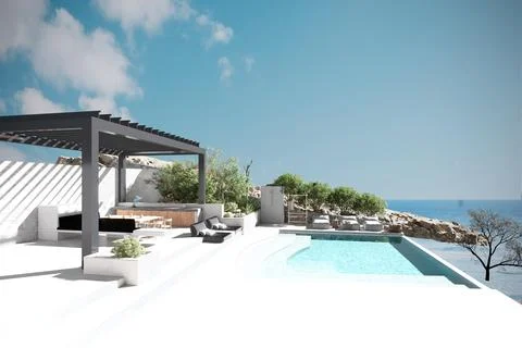 3d render of luxury villa house and pool イラスト素材
