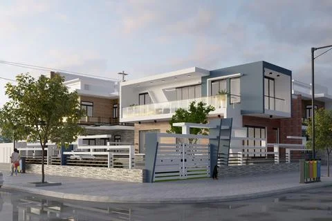 3d render of luxury villa house and pool イラスト素材
