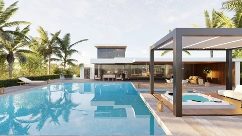 3D render of Luxury Villa with Pool Stock Footage 275280830