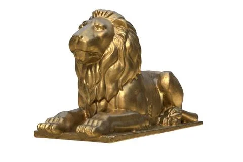 3D render of lying lion gold sculpture isolated on white Stock Illustration