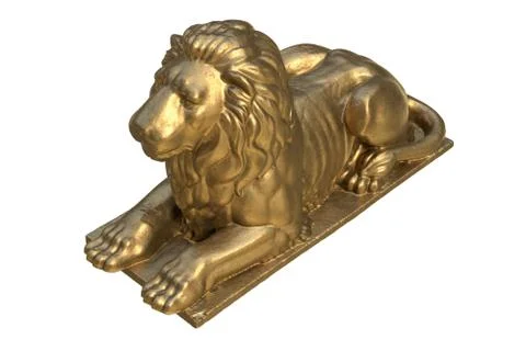 3D render of lying lion gold sculpture isolated on white Stock Illustration