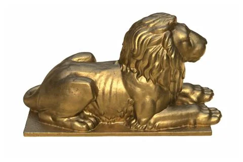 3D render of lying lion gold sculpture isolated on white Stock Illustration