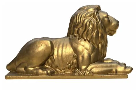 3D render of lying lion gold sculpture isolated on white Stock Illustration