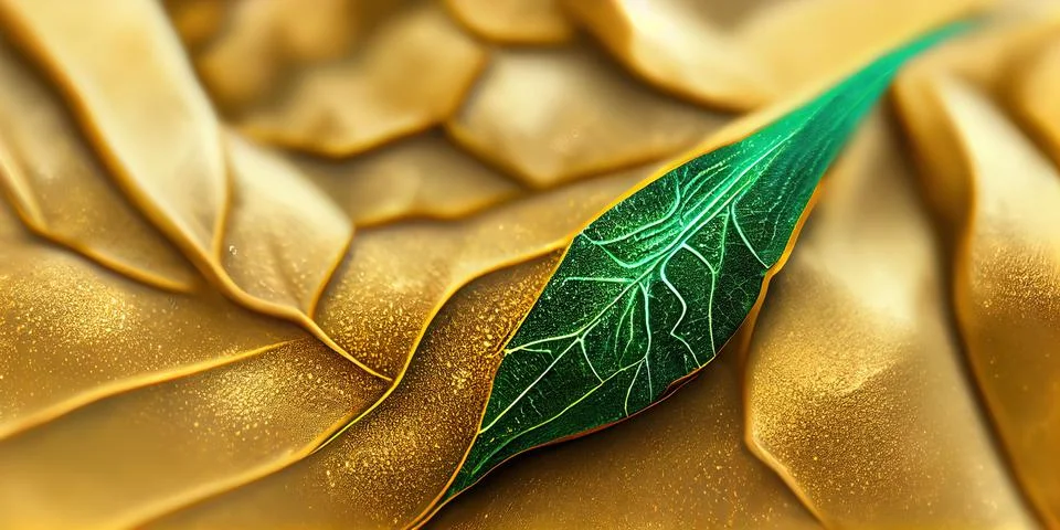 3d render of macro golden leaf opening and becoming green Stock Illustration
