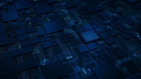 3D Render of a macro view of a Futuristic Electronic Circuit Board Foto stock