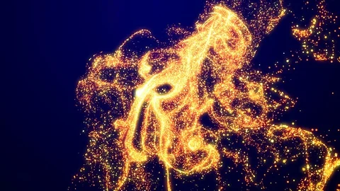 3d render of magic fiery golden sparkles glisten and shine, swirling in viscous Stock-Footage 129810877