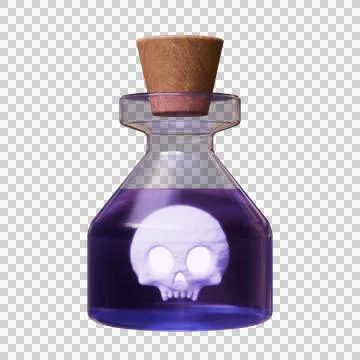3D Render of a Magic Poison Potion Bottle with Glowing Skull Icon Ilustración de archivo
