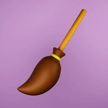 3d render of a magic witch broom for Halloween. Stock Illustration