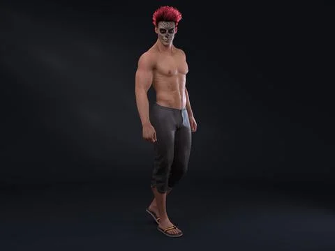 3D Render : Male character with face painted as devil Stock Illustration