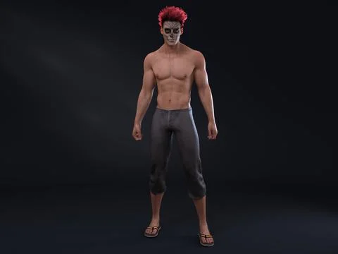 3D Render : Male character with face painted as devil Stock Illustration