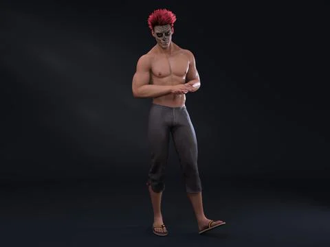 3D Render : Male character with face painted as devil Stock Illustration