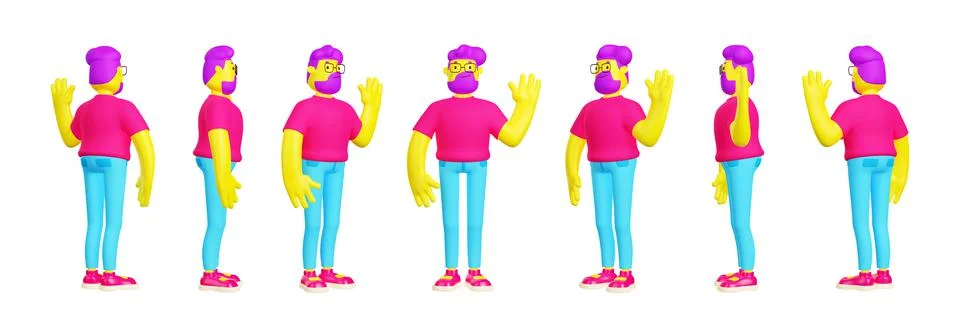 3D render, male character model turnaround sheet Stock Illustration