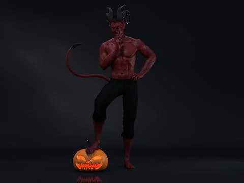 3D Render : Male Devil character, horror creature for halloween Stock Illustration
