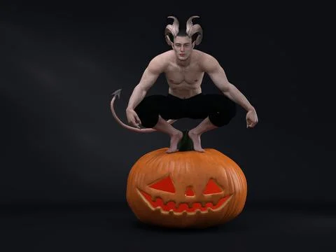 3D Render : Male Devil character, horror creature for halloween Stock Illustration